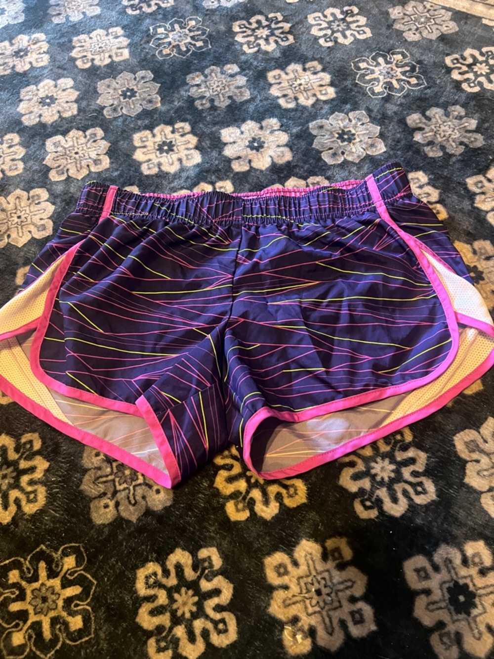 Xersion Purple Striped Athletic Shorts with Pink Trim